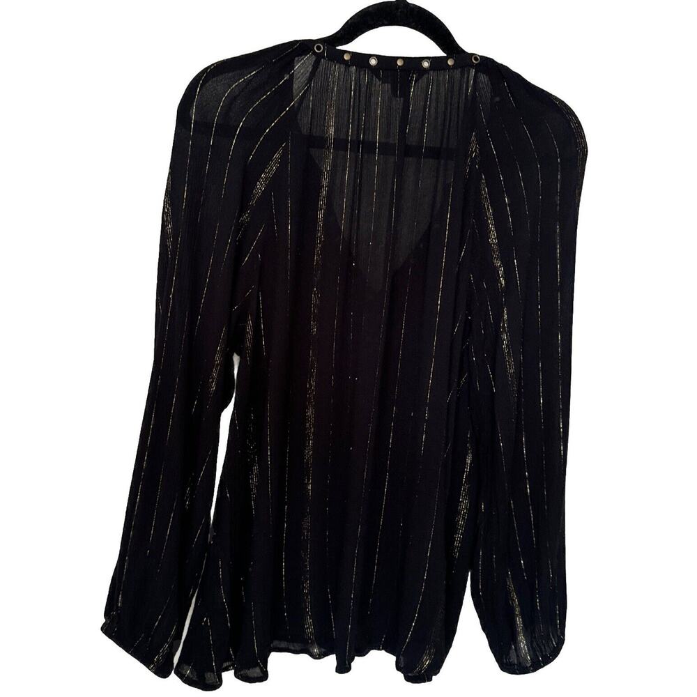 Metallic Striped Top Night Blouse Black Gold Long Sleeve V-neck Women’s Size L - Picture 5 of 14